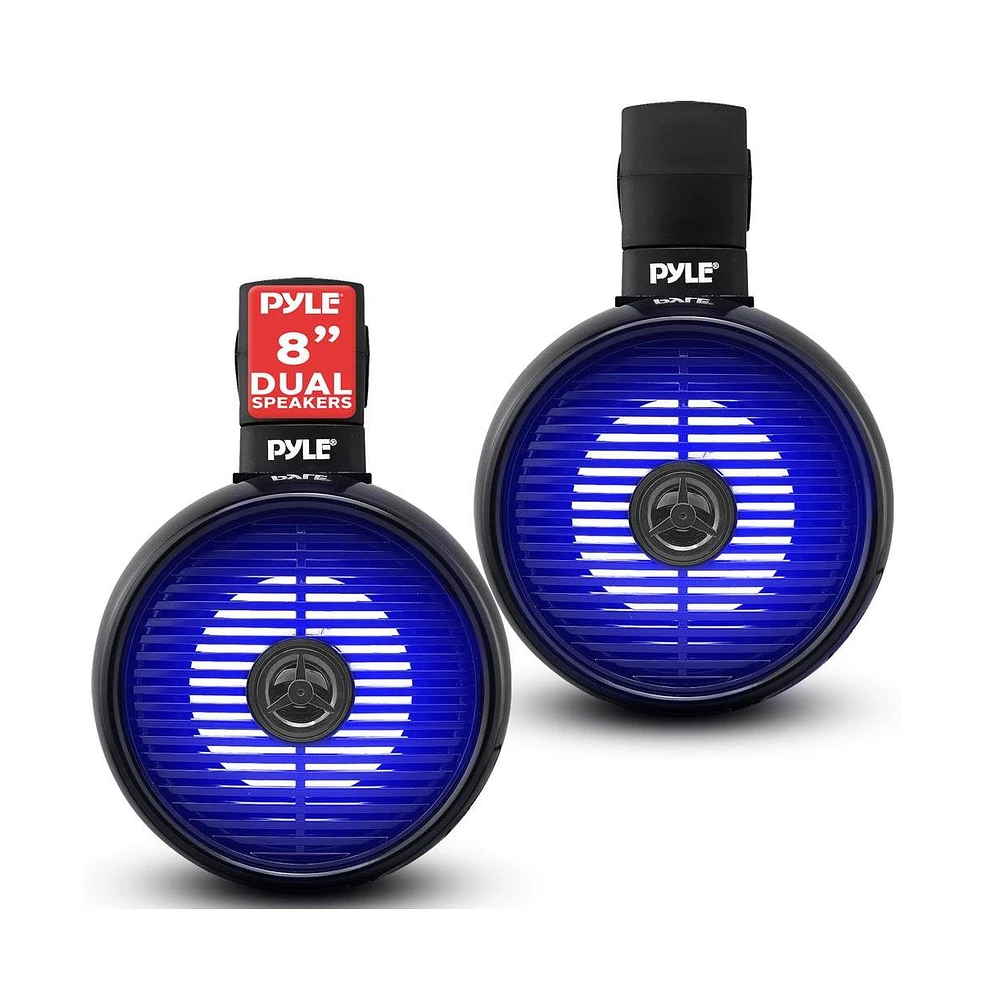 Pyle 8'' Marine Wakeboard Speaker System with Led Lights, 300W, Black