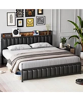 gaomon Linen Upholstered Platform Bed Frame with Usb Ports & Outlets