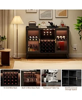 gaomon Wine Bar Cabinet with Led Light, Coffee Bar Cabinet with Power Outlet,Kitchen Buffet Sideboard with Storage,Buffet Sideboard with Acrylic Doors