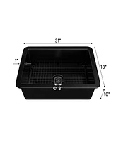 Boyel Living 32-Inch Gloss Undermount Single Sink Fireclay Kitchen Sink with Drain Grid and Kitchen Faucet