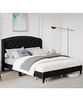 gaomon Strong Wood Slat Support Bed Frame with Button Tufted