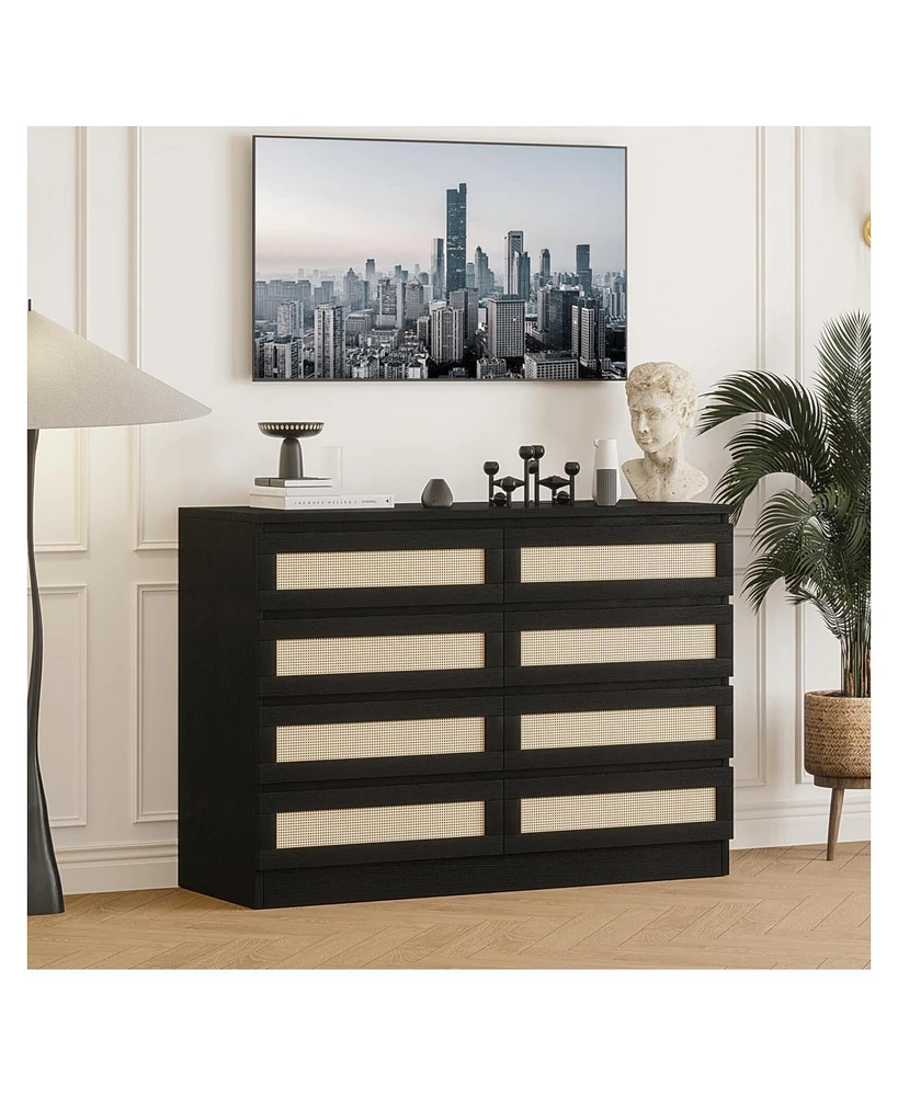 gaomon 8 Drawer Modern Rattan Dresser Chest