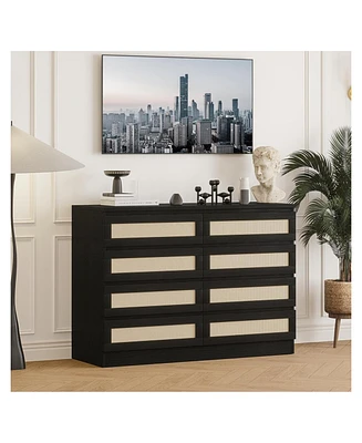 gaomon 8 Drawer Modern Rattan Dresser Chest