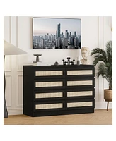 gaomon 8 Drawer Modern Rattan Dresser Chest