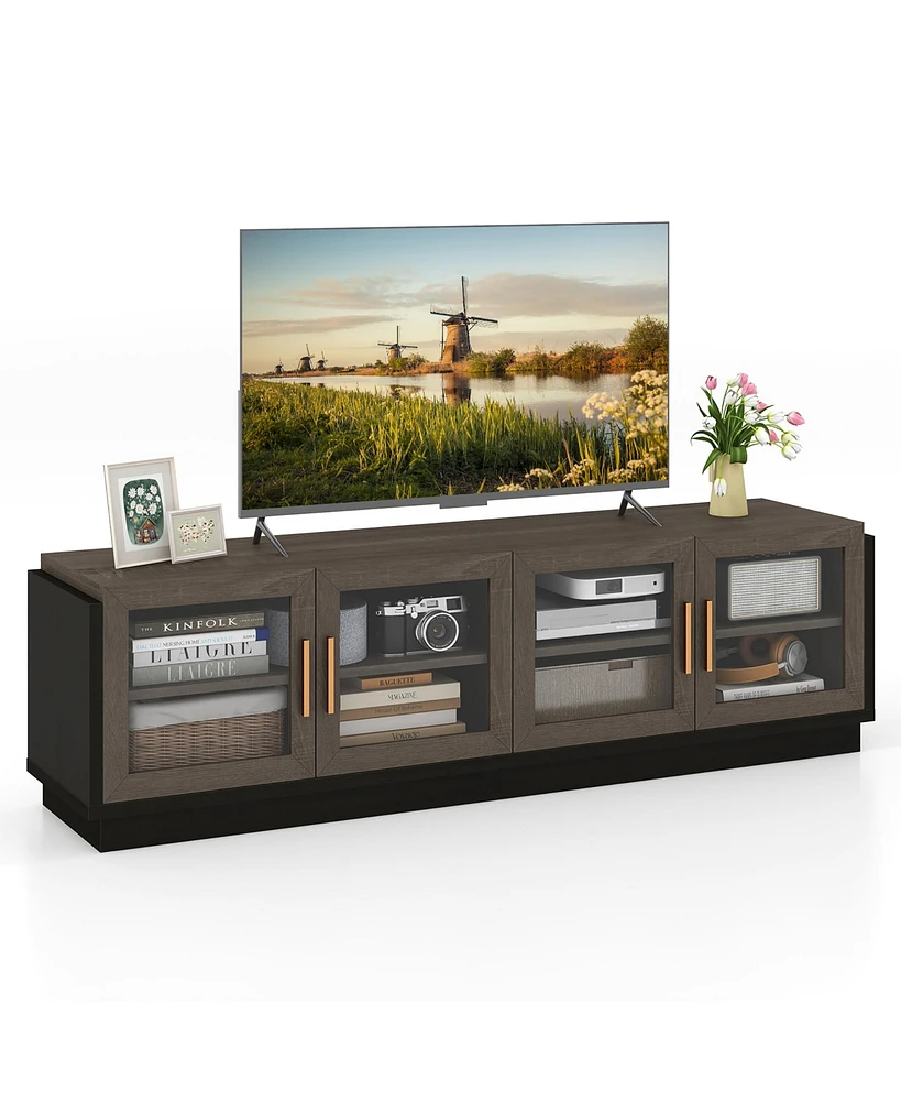 Gymax Large Tv Stand for TVs up to 75'' Console Table w/ 4 Tempered Glass Doors