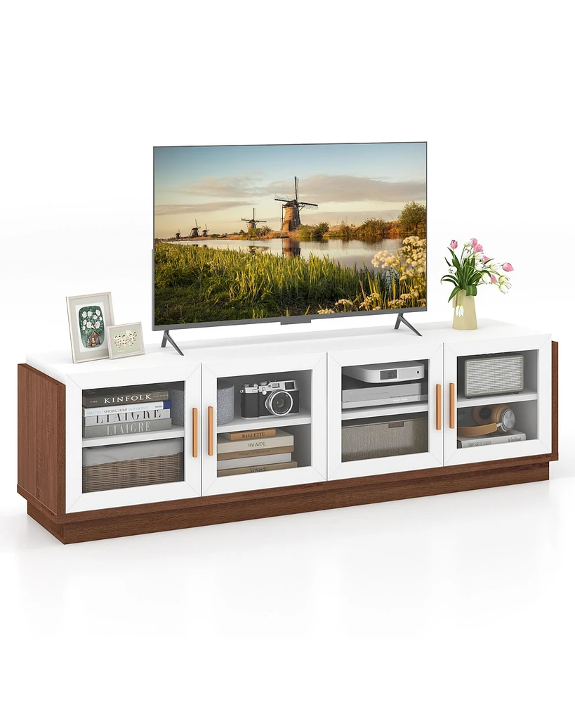 Gymax Large Tv Stand for TVs up to 75'' Console Table w/ 4 Tempered Glass Doors