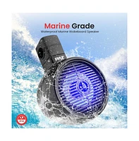Pyle 8'' Marine Bluetooth Wakeboard Speaker System with Led Lights, 300W, Black
