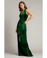 Tadashi Shoji Cider Twist-Drape Velvet Gown