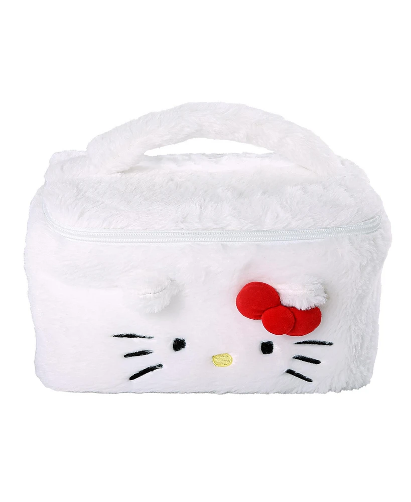 Sanrio Hello Kitty Fluffy Travel Cosmetic Bag - Soft Plush Makeup Cosmetic Jewelry Pouch