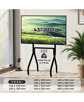 Gymax Mobile Tv Stand Rolling Tv Cart for 43''-100'' Flat/Curved Screens up to 110 lbs