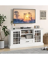 Gymax Farmhouse Tv Stand for TVs up to 70'' Media Center w/Glass Doors Cubbies & Drawer