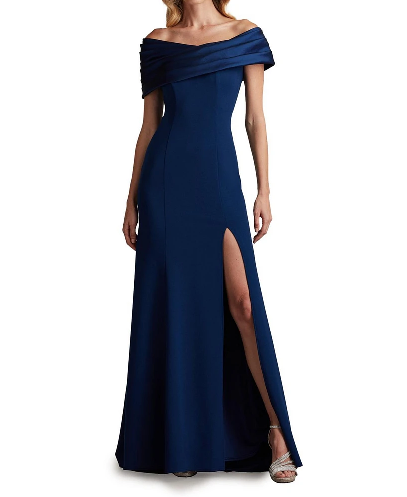 Tadashi Shoji Dalton Contrast Off-Shoulder Gown