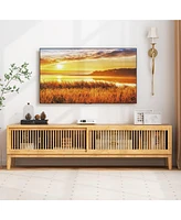 Gymax Tv Stand for TVs up to 65 Inches w/ Sliding Slatted Doors 5 Cable Holes