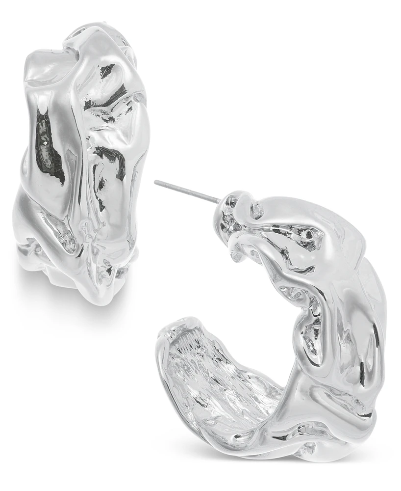 Macy's Silver-Tone Textured Medium Hoop Earrings, 1.3"