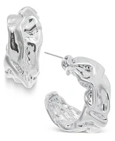 Macy's Silver-Tone Textured Medium Hoop Earrings, 1.3"