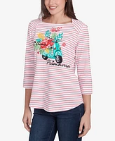 Ruby Rd. Petite Embroidered Ti Amo Three Quarter Sleeve T-Shirt