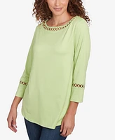 Ruby Rd. Petite Solid Stretch Jersey Three Quarter Sleeve Top