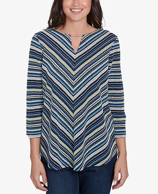 Ruby Rd. Petite Pebble Stripe Knit Three Quarter Sleeve Top