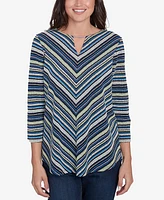 Ruby Rd. Petite Pebble Stripe Knit Three Quarter Sleeve Top