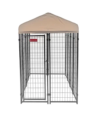 Lucky Dog Stay Series 4 x 8 x 6 Foot Roofed Steel Frame Villa Dog Kennel, Khaki