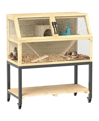 PawHut Hamster Cage on Wheels with Storage Shelf, 34"L x 17"W x 40"H