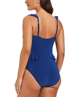 Beyond Control Women's Solid Essentials Mesh Cut-Out One-Piece Swimsuit