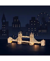 Robotime 3D Puzzle Wooden Craft Kits Tower Bridge With Lights Architecture Construction Model for Teens, Off-White, 14.1"2.9"4.6"