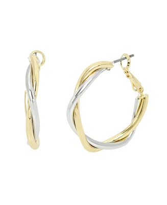 Steve Madden Two Tone Twisted Double Hoop Earrings