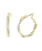 Steve Madden Two Tone Twisted Double Hoop Earrings