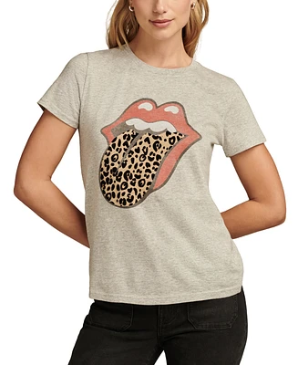 Lucky Brand Women's Rollng Stones Animal Lips Classic Cotton T-Shirt