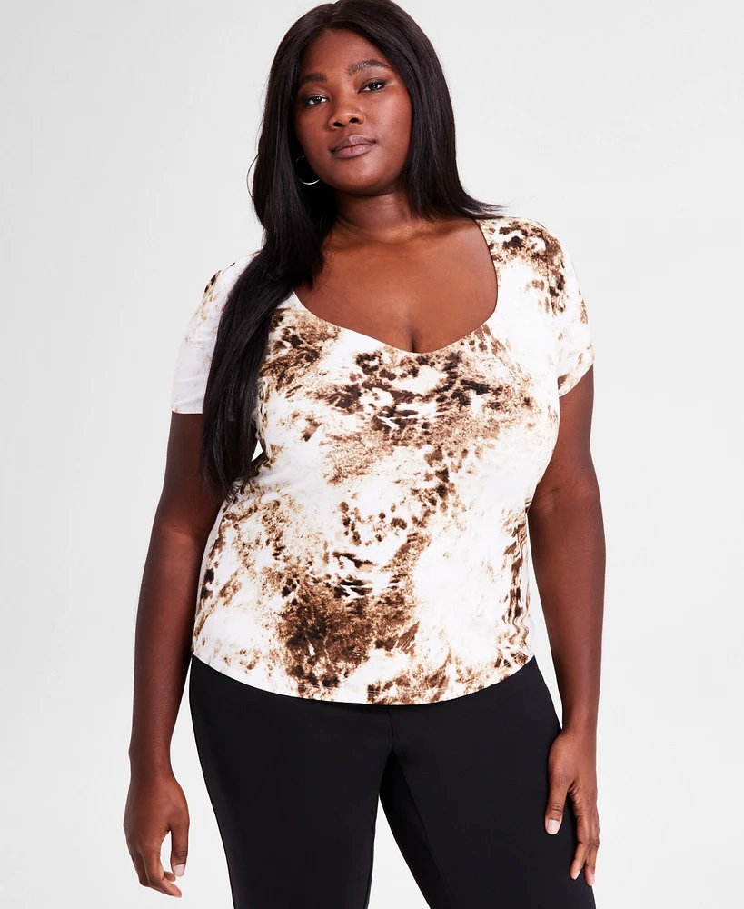 Bar Iii Trendy Plus Printed Sweetheart-Neck Top, Exclusively at Macy's