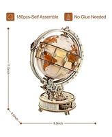 Robotime World Luminous Globe 3D Wooden Puzzle Model-Self Assembled Tellurion Building Toys, Off-White, 8"6.6"11.5