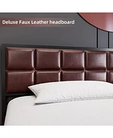gaomon Platform Bed Frame with Faux Leather Headboard Metal Slat Support Bed Frame