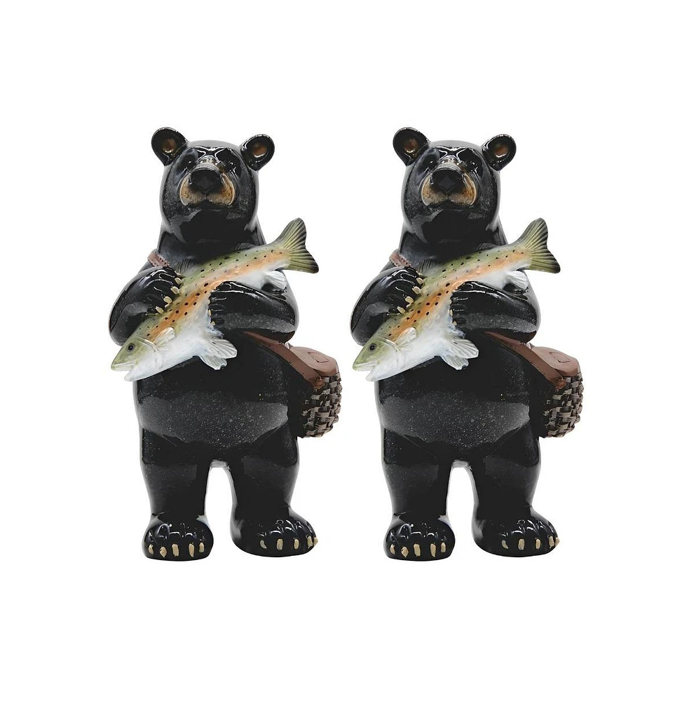 Fc Design "2-pc Set" 7"H Black Bear Holding Largemouth Bass Fish Statue Figurine Statue Ornament Home Room Office Decor and Perfect Ideas for Housewar