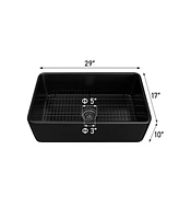 Boyel Living 30-Inch Farmhouse Apron Front Fireclay Single Sink with Drain Grid and Kitchen Faucet