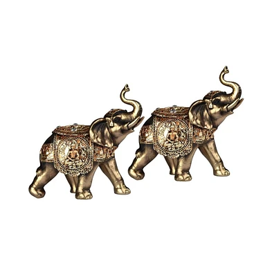 Fc Design "2-pc Set" 7"W Brass Color Thai Elephant with Trunk Up Figurine Statue Ornament Home Room Office Decor and Perfect Ideas for Housewarming, H