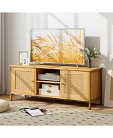 Gymax Boho Tv Stand for Tv up to 55'' w/ Faux Rattan Door Side Cabinet & Open Shelf
