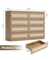 gaomon 8 Drawer Double Dresser for Bedroom, Rattan Chest of Dressers