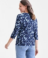 Style & Co Women's Printed V-Neck 3/4-Sleeve Top, Exclusively at Macy's