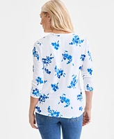 Style & Co Women's Printed V-Neck 3/4-Sleeve Top, Exclusively at Macy's