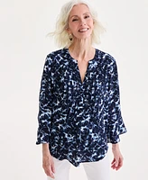 Style & Co Women's Printed Pintuck Ruffle-Sleeve Top, Exclusively at Macy's