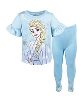 Frozen Girls Disney Princess Moana Mermaid Floral T-Shirt and Leggings Outfit Set to