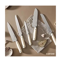 Carote Knife Set for Kitchen with Block 6PCS, Stainless Steel Blade for Precise Cutting, Razor-Sharp,Essential Knife Set,White