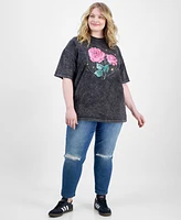 Rebellious One Trendy Plus Rose Graphic Cotton T-Shirt