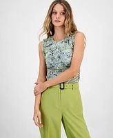 Bar Iii Women's Printed Ruffle-Trim Mesh Sleeveless Top, Exclusively at Macy's