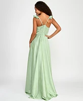 B Darlin Juniors' Satin Sweetheart Ruffle-Strap Gown, Created for Macy's