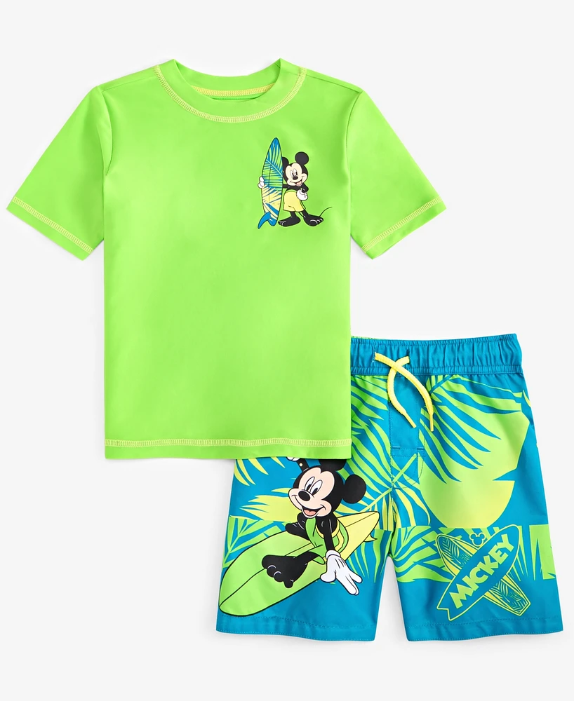 Mickey Mouse Toddler Boys Rash Guard & Swim Trunks Swimsuit, 2 Piece Set