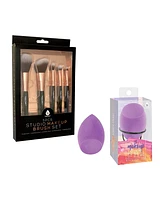 Pursonic Complete Makeup Application Kit - 5 Piece Studio Makeup Brush Set & Facial Makeup Blender Sponge with Stand