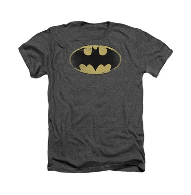 Batman Mens Distressed Shield Adult Heather Tee / T-Shirt