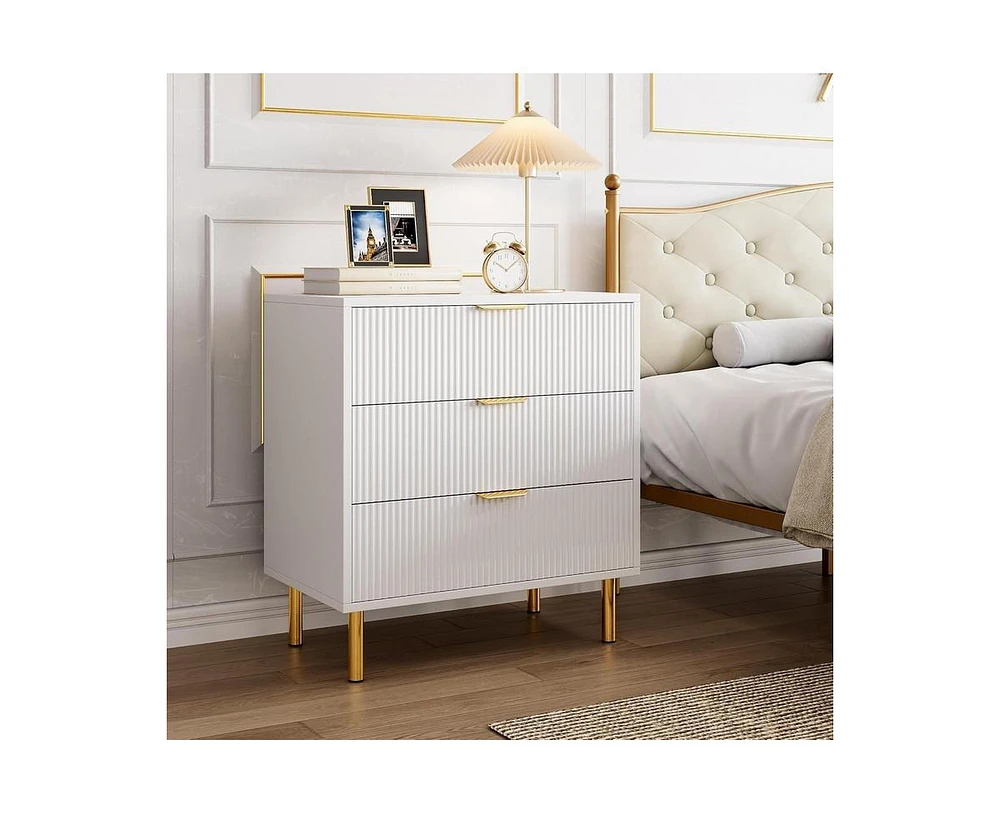 gaomon Modern 3 Drawer Dresser for Bedroom with Gold Handle and Large Drawer, Wood Double Chest of Drawers and Storage Organizer for Living Room